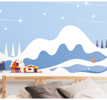Getekende besneeuwde berg fotobehang kinderkamer - TenStickers