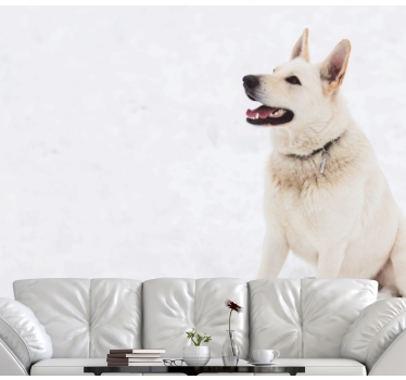 Blije witte hond foto behang dieren - TenStickers
