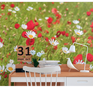 Bloemen foto behang levendig bloemenveld - TenStickers