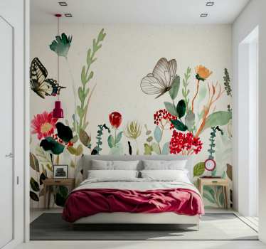 Bloemen foto behang vlindertuin bloemen - TenStickers