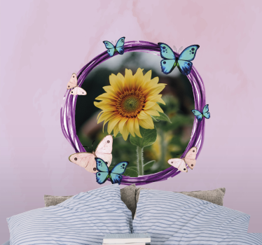 Bloemen foto behang zonnebloem met vlinders - TenStickers