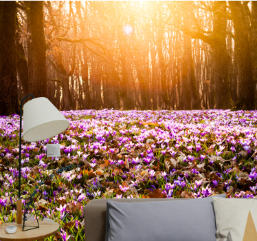 Bloemen foto behang zonovergoten bloemenweide - TenStickers
