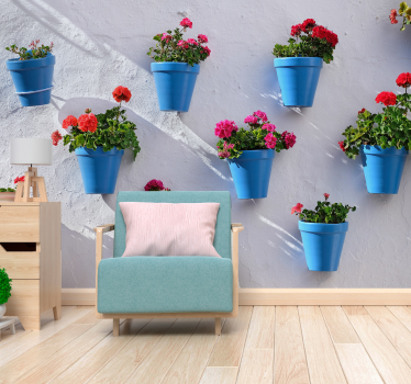 Bloemen hangende potten fotobehang - TenStickers