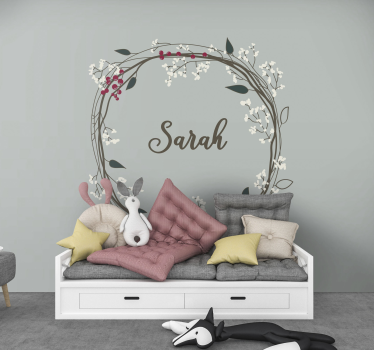 Bloemen naam cirkel fotobehang kinderkamer - TenStickers