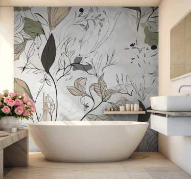 Bloemen tekenen Fotobehang badkamer - TenStickers