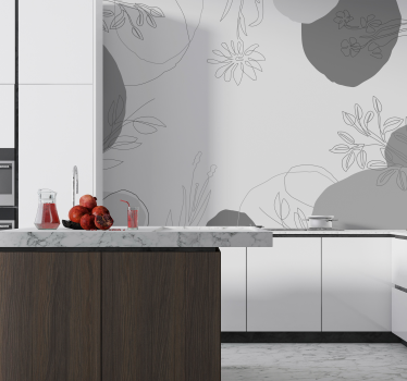 Botanische grijstinten fotobehang keuken - TenStickers