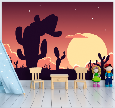 Cactus zonsondergang silhouet fotobehang kinderkamer - TenStickers