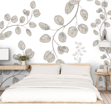 Delicate bladpatronen fotobehang hoofd slaapkamer - TenStickers