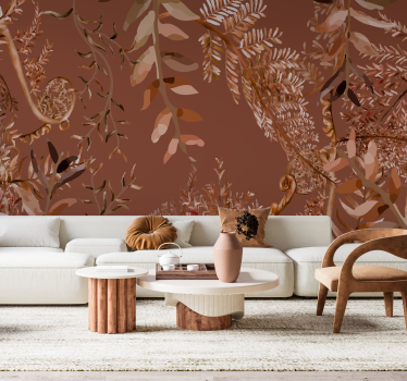 Dichte bladeren terracotta fototapet - TenStickers
