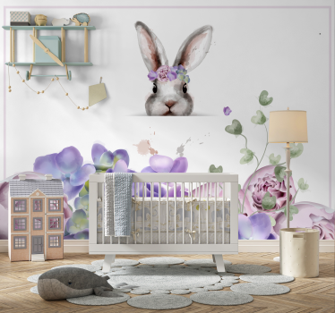 Dieren fotobehang Konijntje met bloemkroon - TenStickers