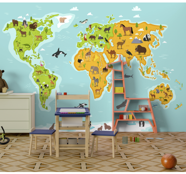 Dieren wereldkaart fotobehang - TenStickers
