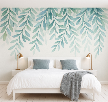 Elegante aquarelbladeren fotobehang tienerkamer - TenStickers