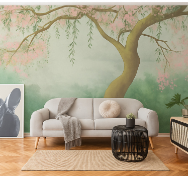 Etherische kersenbloesem foto behang woonkamer - TenStickers