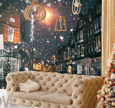 Feestelijk wintertafereel fotobehang kerst - TenStickers