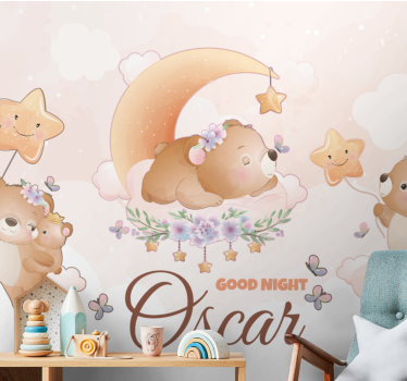 Foto behang babykamer sluimerige beer collectie - TenStickers