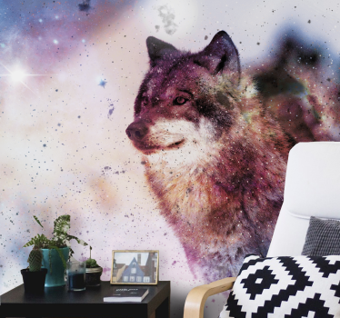 Foto behang dieren lone cosmic wolf - TenStickers