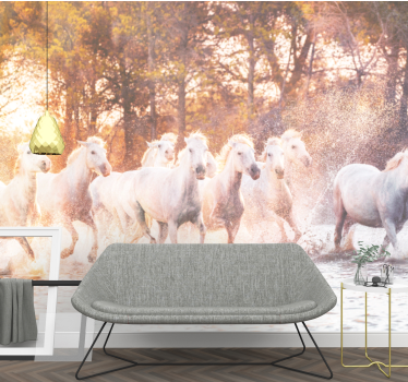 Foto behang dieren majestueuze paarden rennen - TenStickers