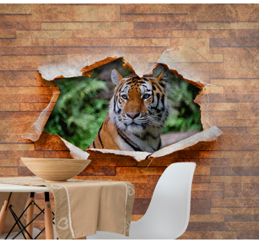 Foto behang dieren tijgerkop aan de muur - TenStickers