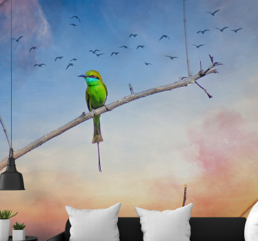Foto behang dieren vogel op tak - TenStickers