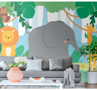 Foto behang dieren vriendelijke jungle dieren - TenStickers