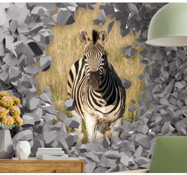 Foto behang dieren zebra die uit rotsen komt - TenStickers