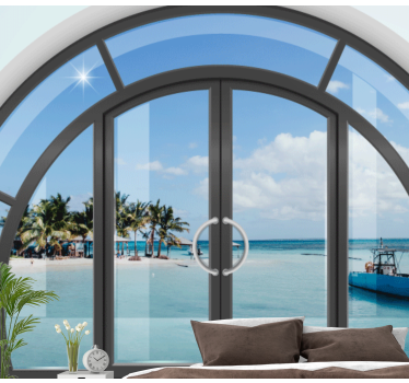 Fotobehang 3d Caribisch zee landschap door raam - TenStickers