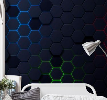 Fotobehang tienerkamer 3d Donker zeshoekig patroon - TenStickers