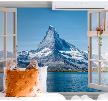 Fotobehang 3d bergen vanuit het raam - TenStickers
