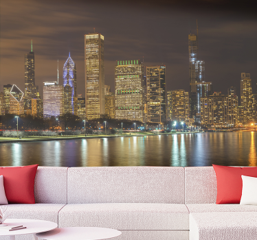 Fotobehang berlijn chicago skyline nacht - TenStickers