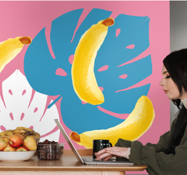 Fotobehang bloemen bananen en bladeren - TenStickers