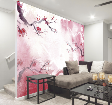 Fotobehang bloemen Japanse bloemen tuin - TenStickers