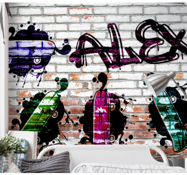 Fotobehang graffiti kleurvolle skateboard ontwerpen - TenStickers