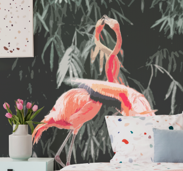 Fotobehang hoofd slaapkamer flamingo liefdesdans - TenStickers
