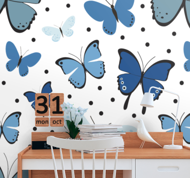 Fotobehang kinderkamer blauw vlinderpatroon - TenStickers