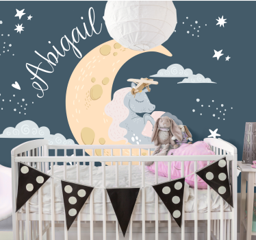Fotobehang kinderkamer dromende eenhoorn nacht - TenStickers