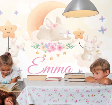 Fotobehang kinderkamer konijn maan sterren - TenStickers