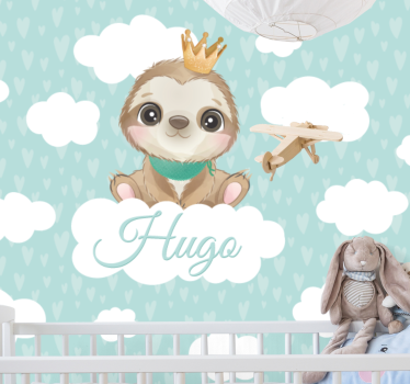 Fotobehang kinderkamer luiaard met kroon - TenStickers