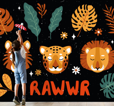 Fotobehang kinderkamer speelse jungle dieren - TenStickers