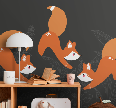 Fotobehang kinderkamer vrolijke vossen spelen - TenStickers