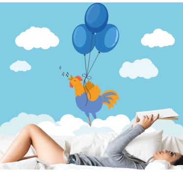 Fotobehang kinderkamer zingende haan ballonnen - TenStickers