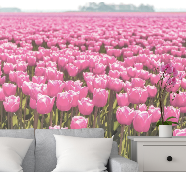 Fotobehang klaprozen roze tulpenvelden - TenStickers