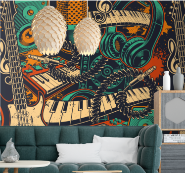 Fotobehang muziek gitaar en koptelefoon - TenStickers