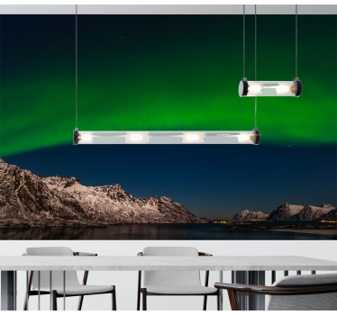 Fotobehang natuur noorderlicht boven bergen - TenStickers