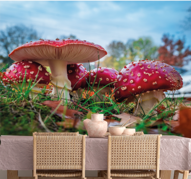 Fotobehang natuur rode paddenstoelen cluster - TenStickers