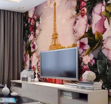 Fotobehang Paris Eiffeltoren met bloemen - TenStickers