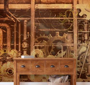 Fotobehang print industriële tandwielmechanisme - TenStickers