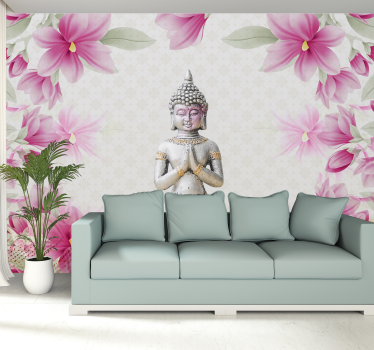 Zen ruimte fotobehang boeddha met bloemen - TenStickers