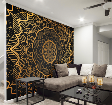 Mandala fotobehang vormpjes goud - TenStickers