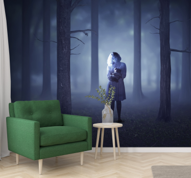 Fotobehang sprookje meisje in mist - TenStickers