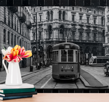 Fotobehang stad historisch tramkruispunt - TenStickers